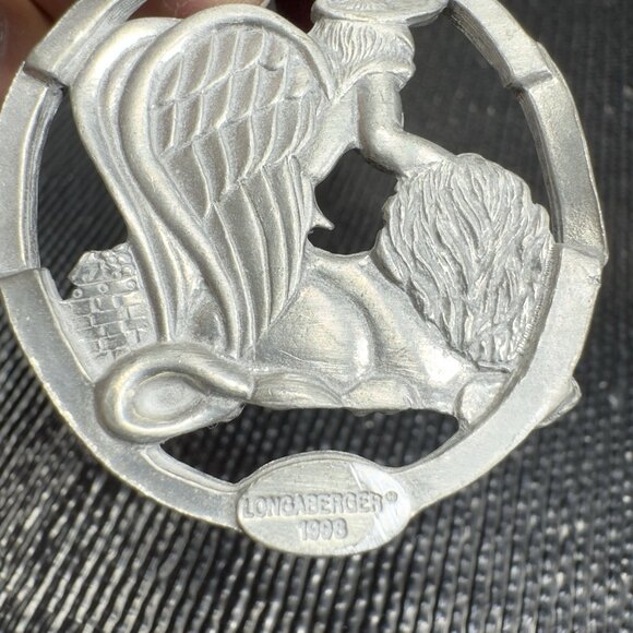 Vintage 1998 Longaberger Peace Pewter Ornament Angel Hanging Figure Metal Decor - Picture 4 of 10